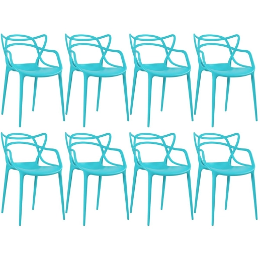 Produto Kit 8 Cadeiras de jantar Master Allegra Design Moderno em Polipropileno - Azul Tiffany