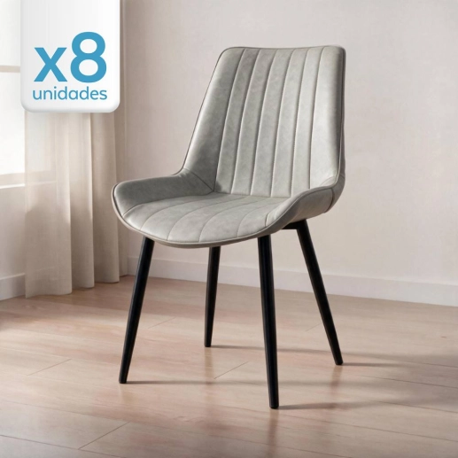 Kit 8 Cadeiras estofada Chicago com design industrial – Cinza Claro Produto Kit 8 Cadeiras estofada Chicago com design industrial – Cinza Claro