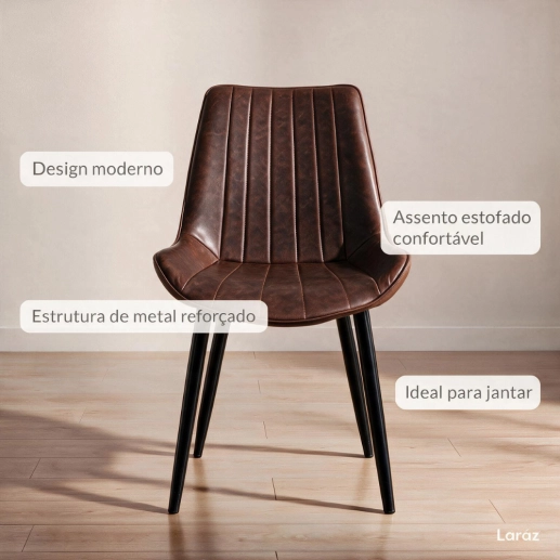 Produto Kit 8 Cadeiras estofada Chicago com design industrial - Marrom Vintage