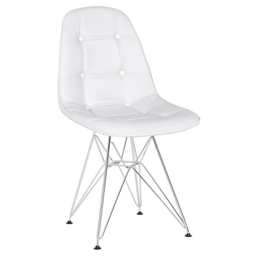 Kit 8 Cadeiras estofada Charles Eames Eiffel Botonê DKR com pés de metal cromado - Branco Produto Kit 8 Cadeiras estofada Charles Eames Eiffel Botonê DKR com pés de metal cromado - Branco