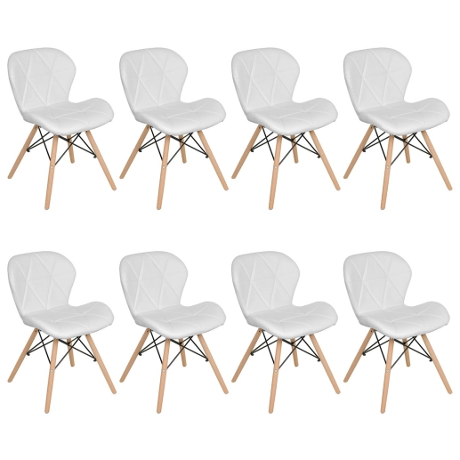 Produto Kit 8 Cadeiras de jantar estofada Charles Eames Eiffel Slim Wood confort – Branco