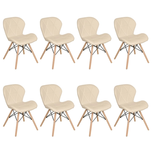 Produto Kit 8 Cadeiras de jantar estofada Charles Eames Eiffel Slim Wood confort – Nude