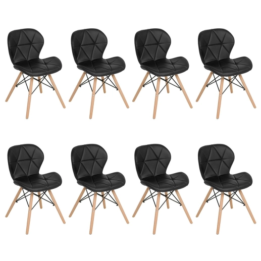 Produto Kit 8 Cadeiras de jantar estofada Charles Eames Eiffel Slim Wood confort – Preto