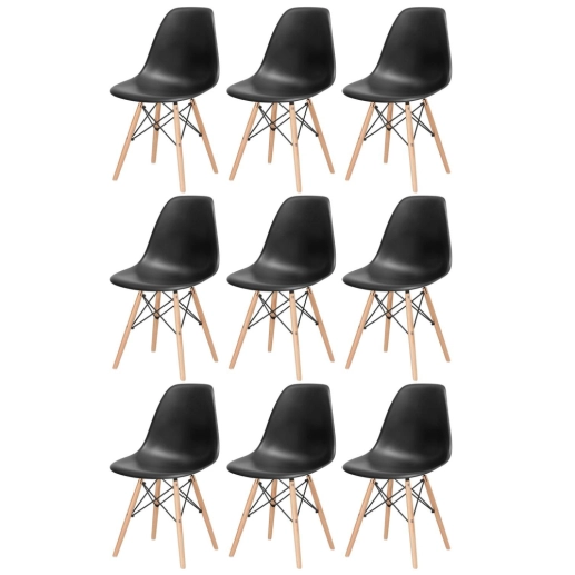 Kit 9 Cadeiras de jantar Charles Eames Eiffel DSW em Polipropileno - Preto Produto Kit 9 Cadeiras de jantar Charles Eames Eiffel DSW em Polipropileno - Preto