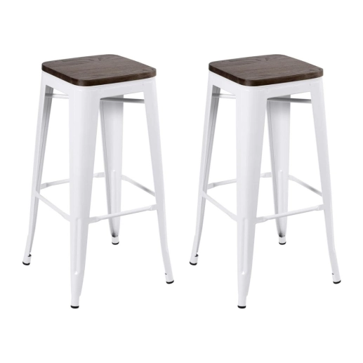 Produto Kit com 2 Banquetas altas Iron Tolix com assento de madeira rústica escura - 76 cm - Branco