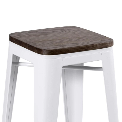 Produto Kit com 2 Banquetas altas Iron Tolix com assento de madeira rústica escura - 76 cm - Branco
