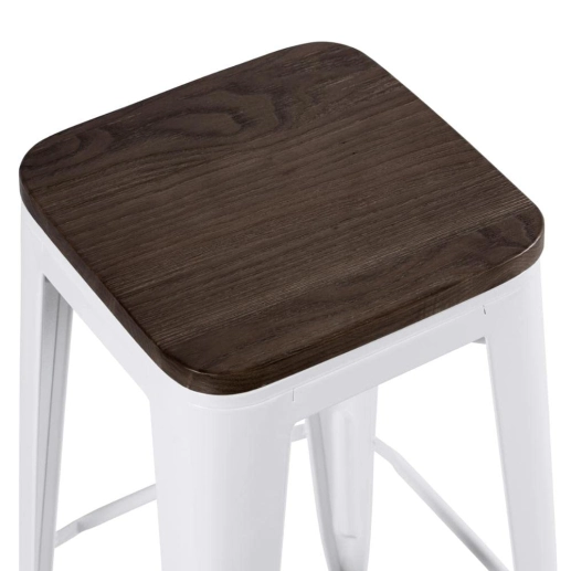 Produto Kit com 2 Banquetas altas Iron Tolix com assento de madeira rústica escura - 76 cm - Branco