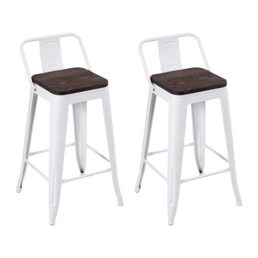 Produto Kit com 2 Banquetas Iron Tolix com encosto e assento de madeira rústica escura Kit 66 cm Kit Branco