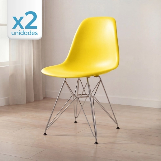 Produto Kit com 2 Cadeiras de jantar Charles Eames Eiffel DKR em Polipropileno - Amarelo