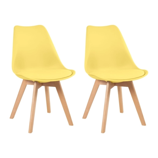 Kit com 2 Cadeiras de jantar Leda com assento estofado e design moderno - Amarelo Produto Kit com 2 Cadeiras de jantar Leda com assento estofado e design moderno - Amarelo