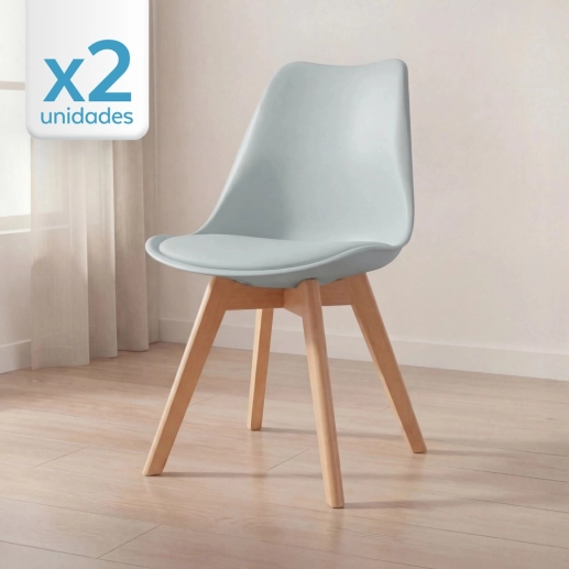 Kit com 2 Cadeiras de jantar Leda com assento estofado e design moderno - Cinza claro Produto Kit com 2 Cadeiras de jantar Leda com assento estofado e design moderno - Cinza claro