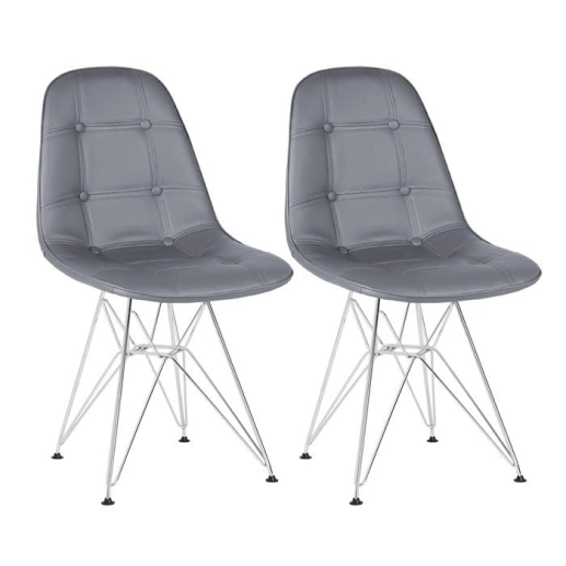 Produto Kit com 2 Cadeiras estofadas Charles Eames Eiffel Botonê DKR com pés de metal cromado - Cinza escuro