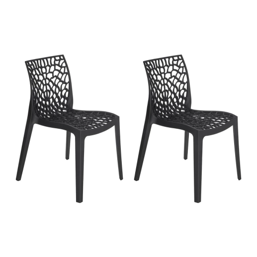 Produto Kit com 2 Cadeiras Gruvyer, Polipropileno com Encosto Versátil para Sala de Jantar Cozinha Bar Jardim Varanda Cafeteria Shopping Salão de Festas, Fosco Preto