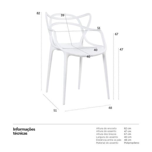 Produto Kit com 4 Cadeiras Master Allegra Design Moderno em Polipropileno para Cozinha e Sala de Jantar - Branco