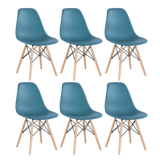 Kit com 6 Cadeiras Charles Eames Eiffel DSW em Polipropileno com Base Madeira - Turquesa Produto Kit com 6 Cadeiras Charles Eames Eiffel DSW em Polipropileno com Base Madeira - Turquesa