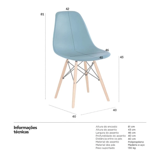 Kit com 6 Cadeiras Charles Eames Eiffel DSW em Polipropileno com Base Madeira - Turquesa Produto Kit com 6 Cadeiras Charles Eames Eiffel DSW em Polipropileno com Base Madeira - Turquesa