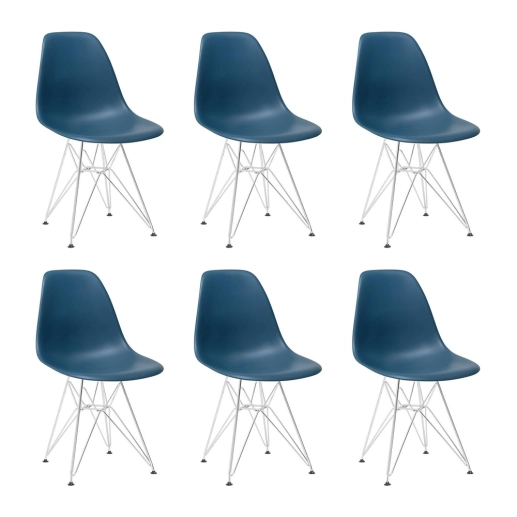 Produto Kit com 6 Cadeiras de jantar Charles Eames Eiffel DKR em Polipropileno - Azul petróleo