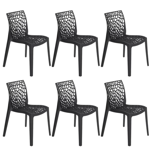 Produto Kit com 6 Cadeiras Gruvyer, Polipropileno com Encosto Versátil para Sala de Jantar Cozinha Bar Jardim Varanda Cafeteria Shopping Salão de Festas, Fosco Preto