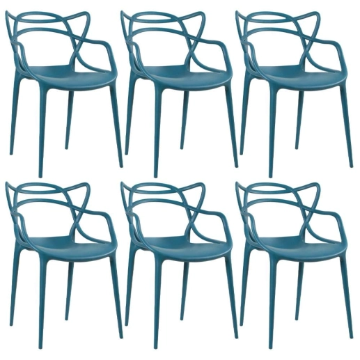 Kit com 6 Cadeiras Master Allegra Design Moderno em Polipropileno para Cozinha e Sala de Jantar - Turquesa Produto Kit com 6 Cadeiras Master Allegra Design Moderno em Polipropileno para Cozinha e Sala de Jantar - Turquesa