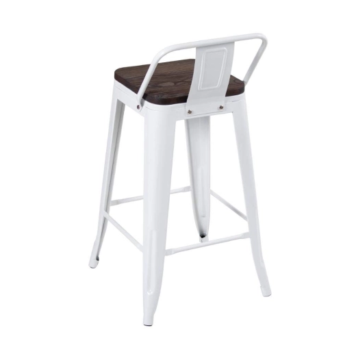 Produto Kit com 8 Banquetas Iron Tolix com encosto e assento de madeira rústica escura Kit 61 cm Kit Branco