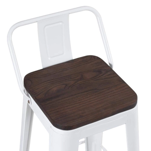 Produto Kit com 8 Banquetas Iron Tolix com encosto e assento de madeira rústica escura Kit 61 cm Kit Branco