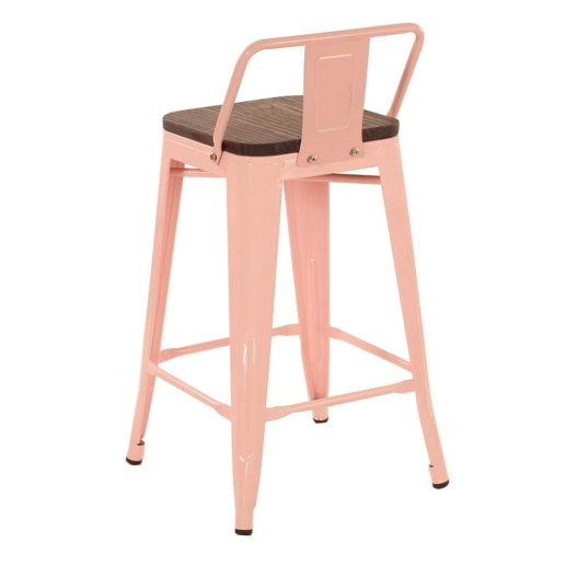 Produto Kit com 8 Banquetas Iron Tolix com encosto e assento de madeira rústica escura Kit 66 cm Kit Branco
