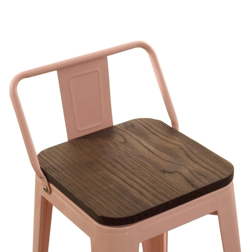 Produto Kit com 8 Banquetas Iron Tolix com encosto e assento de madeira rústica escura Kit 66 cm Kit Branco
