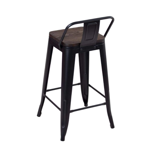 Produto Kit com 8 Banquetas Iron Tolix com encosto e assento de madeira rústica escura Kit 66 cm Kit Branco