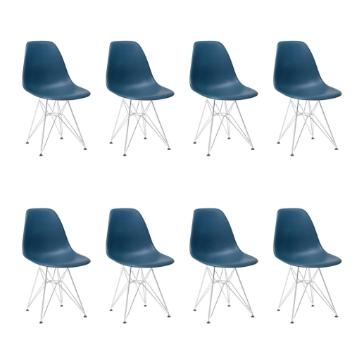 Produto Kit com 8 Cadeiras de jantar Charles Eames Eiffel DKR em Polipropileno - Azul petróleo