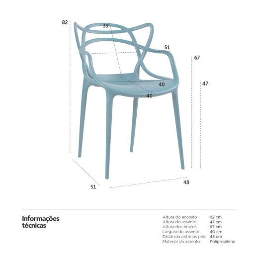 Kit com 8 Cadeiras Master Allegra Design Moderno em Polipropileno para Cozinha e Sala de Jantar - Turquesa Produto Kit com 8 Cadeiras Master Allegra Design Moderno em Polipropileno para Cozinha e Sala de Jantar - Turquesa