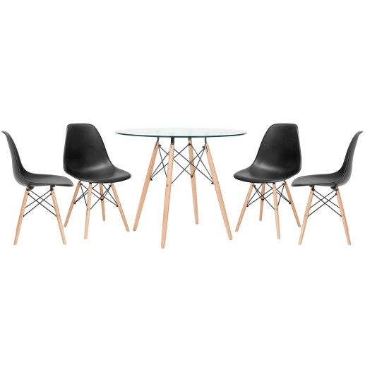 Mesa redonda Eames com tampo de vidro 90 cm + 4 cadeiras Eiffel DSW - Preto Produto Mesa redonda Eames com tampo de vidro 90 cm + 4 cadeiras Eiffel DSW - Preto