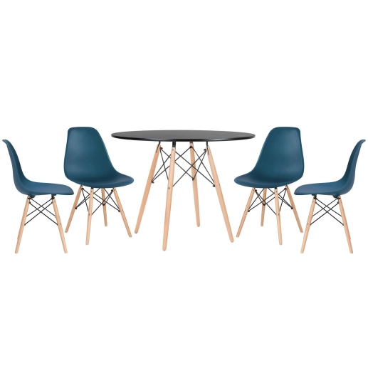 Produto Mesa redonda Eames 100 cm preto + 4 cadeiras Eiffel DSW - Azul Petróleo