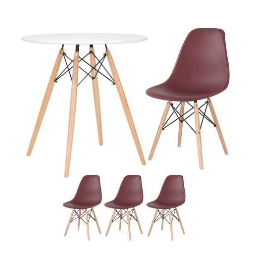 Produto Kit - Mesa Eames 70 cm branco + 3 cadeiras Eames Dsw marrom