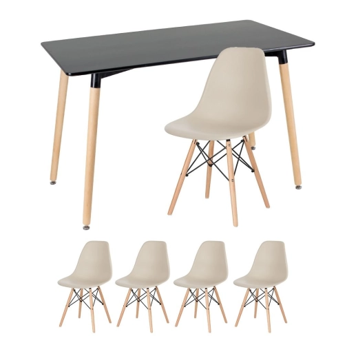 Produto Kit - Mesa retangular Eames 60 x 120 cm + 4 cadeiras Dsw Mesa preto com cadeiras nude
