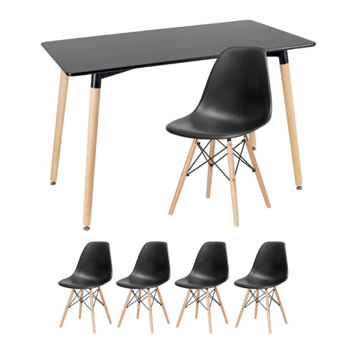 Produto Kit - Mesa retangular Eames 60 x 120 cm + 4 cadeiras Dsw Mesa preto com cadeiras preto