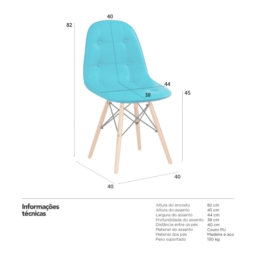 Produto Cadeira de jantar Charles Eames Eiffel Botonê Estofada - Tiffany