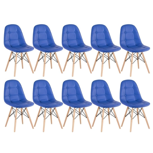 Produto Kit 10 Cadeiras de jantar Charles Eames Eiffel Botonê Estofada - Azul