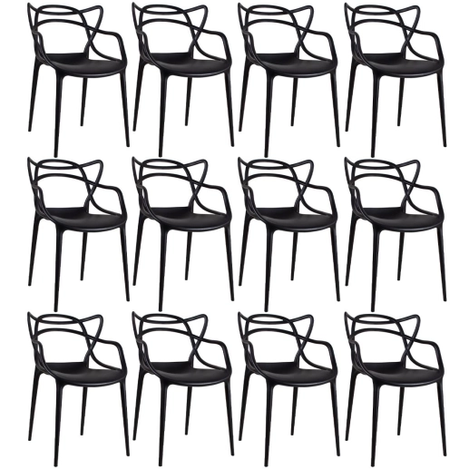 Produto Kit 12 Cadeiras de jantar Master Allegra Design Moderno em Polipropileno - Preto