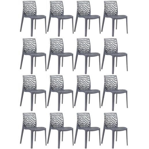 Kit 16 Cadeiras de jantar Gruvyer com design contemporâneo e anatômico - Cinza escuro Produto Kit 16 Cadeiras de jantar Gruvyer com design contemporâneo e anatômico - Cinza escuro