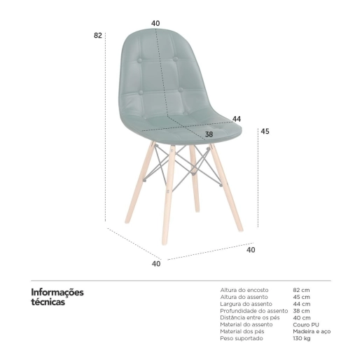 Kit 2 Cadeiras de jantar Charles Eames Eiffel Botonê Estofada - Verde escuro Produto Kit 2 Cadeiras de jantar Charles Eames Eiffel Botonê Estofada - Verde escuro