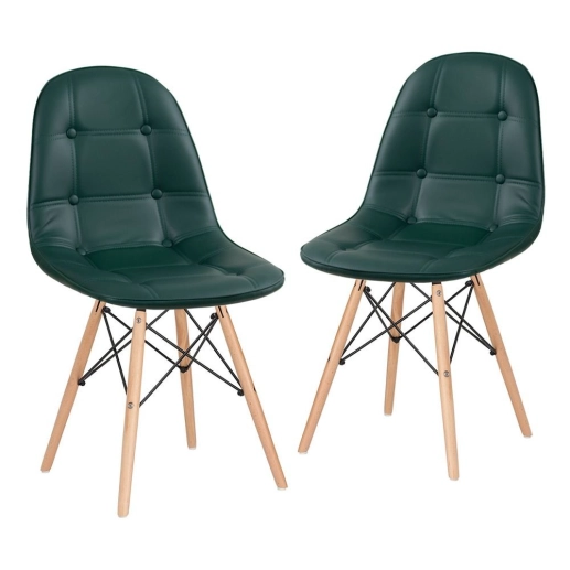 Kit 2 Cadeiras de jantar Charles Eames Eiffel Botonê Estofada - Verde escuro Produto Kit 2 Cadeiras de jantar Charles Eames Eiffel Botonê Estofada - Verde escuro