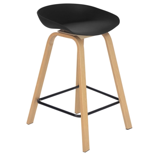 Produto Kit 3 Banquetas média para bancada Cassia com base de madeira 66 cm - Preto