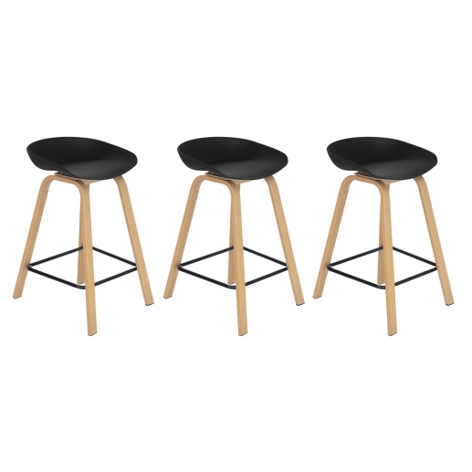 Produto Kit 3 Banquetas média para bancada Cassia com base de madeira 66 cm - Preto