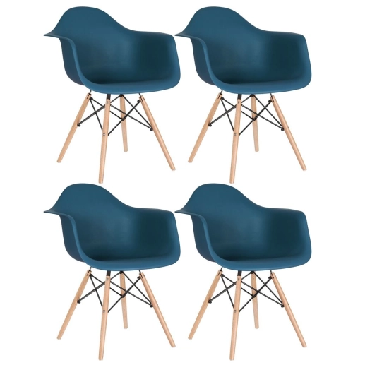 Produto Kit 4 Cadeiras de jantar Charles Eames Eiffel DAW em Polipropileno - Azul petróleo