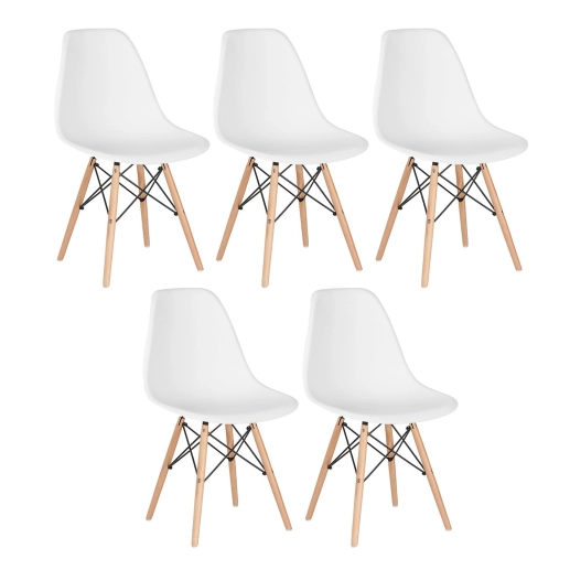 Produto Kit 5 Cadeiras de jantar Charles Eames Eiffel DSW em Polipropileno - Branco