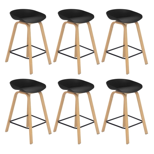 Kit 6 Banquetas média para bancada Cassia com base de madeira 66 cm - Preto Produto Kit 6 Banquetas média para bancada Cassia com base de madeira 66 cm - Preto