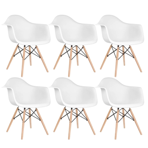 Produto Kit 6 Cadeiras de jantar Charles Eames Eiffel DAW em Polipropileno - Branco