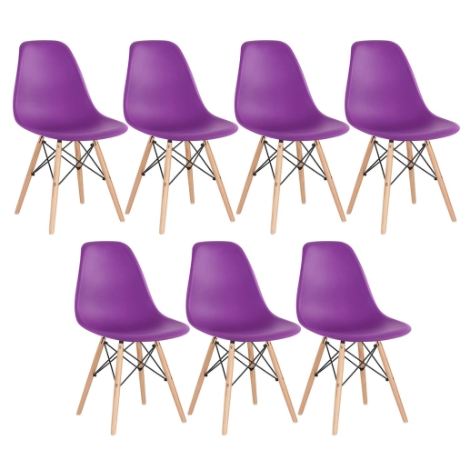 Produto Kit 7 Cadeiras de jantar Charles Eames Eiffel DSW em Polipropileno - Roxo