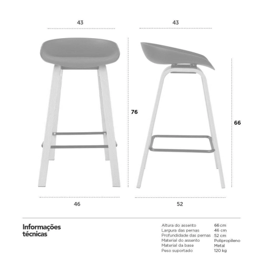 Produto Kit 8 Banquetas média para bancada Cassia com base de madeira 66 cm - Preto