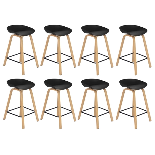 Produto Kit 8 Banquetas média para bancada Cassia com base de madeira 66 cm - Preto